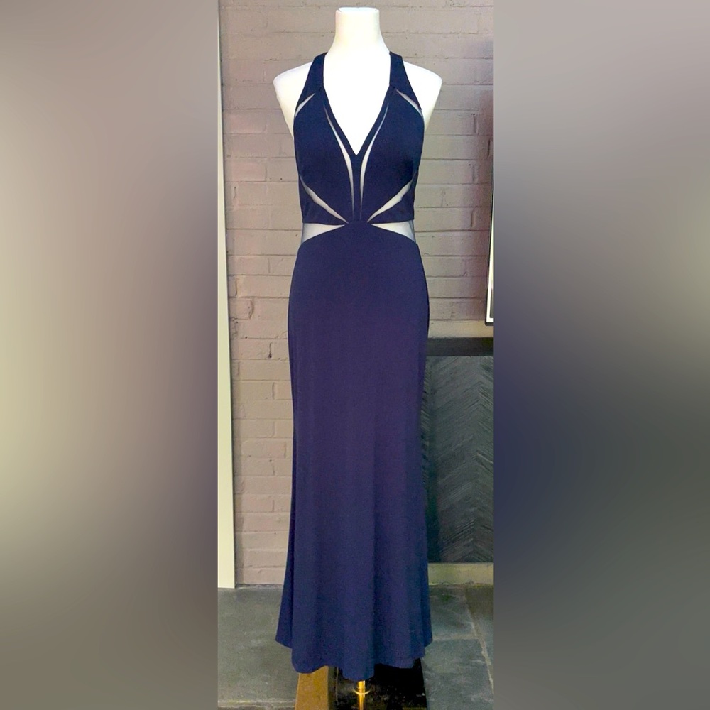 La Femme Navy Backless Gown 6